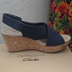 Clarks Collection Navy Wedge Sandals